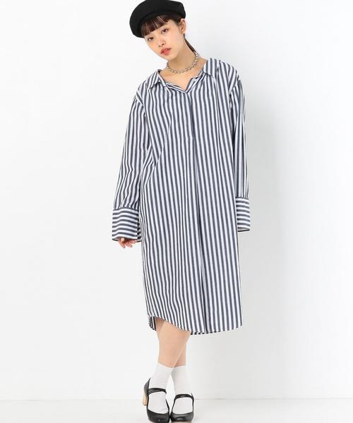 Another Edition(アナザーエディション)の「ストライプシャツワンピース ◆(シャツワンピース・レディース・ライトブルー/ネイビー・FREE)」の2枚目の写真