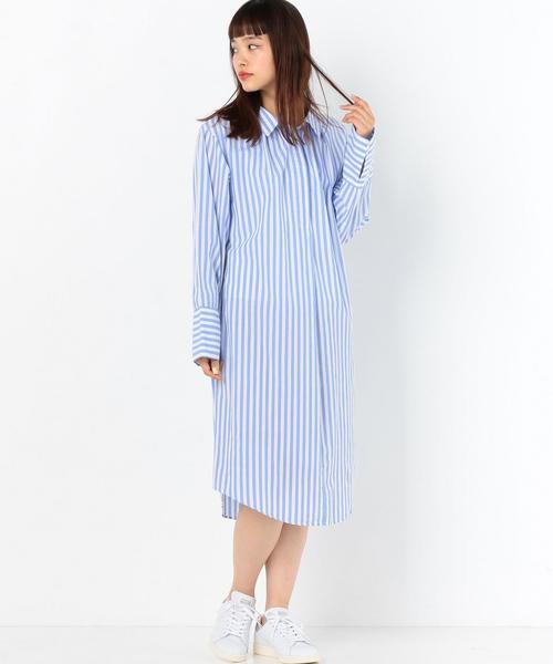 Another Edition(アナザーエディション)の「ストライプシャツワンピース ◆(シャツワンピース・レディース・ライトブルー/ネイビー・FREE)」の1枚目の写真