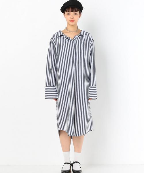 Another Edition(アナザーエディション)の「ストライプシャツワンピース ◆(シャツワンピース・レディース・ライトブルー/ネイビー・FREE)」の4枚目の写真