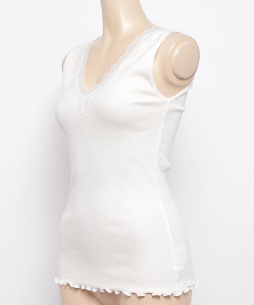 laboratory work(ラボラトリーワーク)の「コットンレースタンク(Tシャツ/カットソー・レディース・ブラック/ホワイト/グレー系その他・MEDIUM)」の4枚目の写真