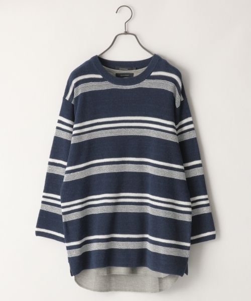 RAGEBLUE（レイジブルー）の「ワッフルパネルギマニットクルー7分袖/792920（ニット/セーター・メンズ・ベージュ/ブルー/ネイビー/ライトブルー/パープル・LARGE/MEDIUM/SMALL）」の4枚目の写真