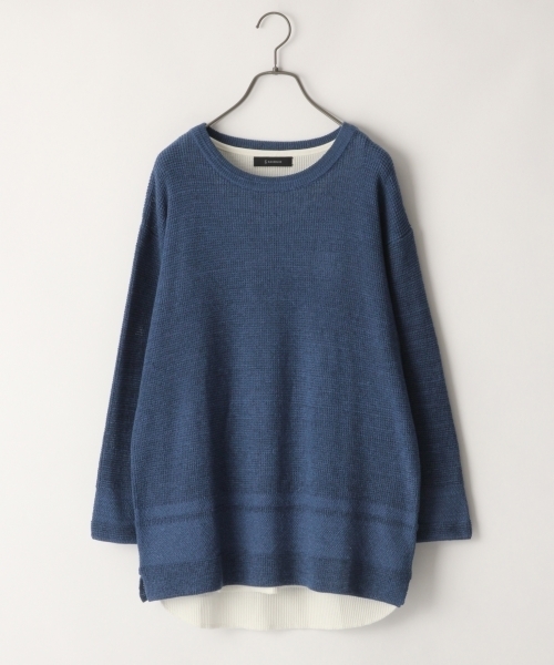 RAGEBLUE（レイジブルー）の「ワッフルパネルギマニットクルー7分袖/792920（ニット/セーター・メンズ・ベージュ/ブルー/ネイビー/ライトブルー/パープル・LARGE/MEDIUM/SMALL）」の5枚目の写真