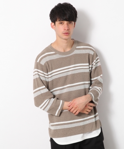 RAGEBLUE（レイジブルー）の「ワッフルパネルギマニットクルー7分袖/792920（ニット/セーター・メンズ・ベージュ/ブルー/ネイビー/ライトブルー/パープル・LARGE/MEDIUM/SMALL）」の12枚目の写真