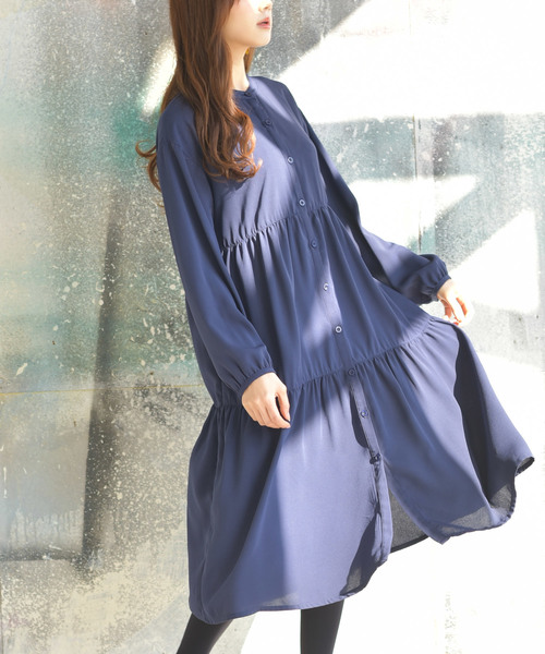 rps（アールピーエス）の「ティアードロングシャツワンピース（シャツワンピース・レディース・グレー/ラベンダー/ネイビー・M）」の3枚目の写真