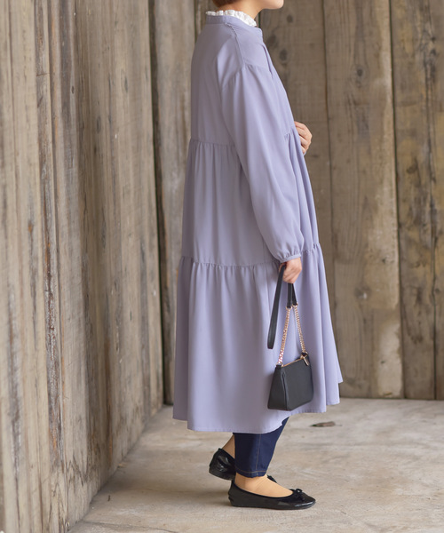 rps（アールピーエス）の「ティアードロングシャツワンピース（シャツワンピース・レディース・グレー/ラベンダー/ネイビー・M）」の14枚目の写真