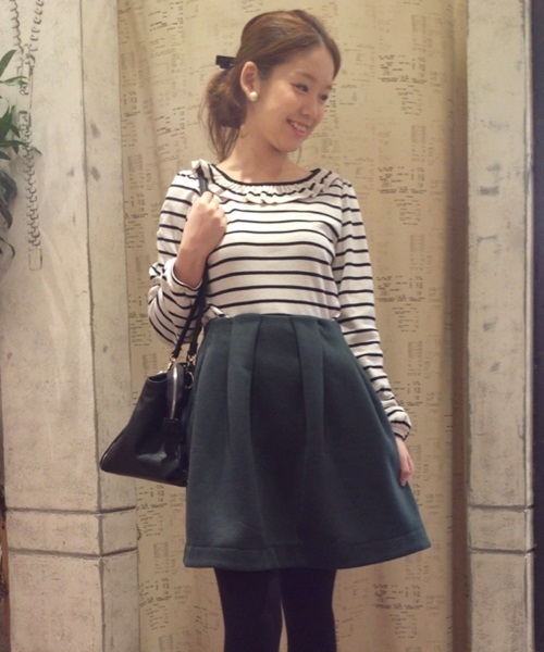 Chico(チコ)の「ボーダーフリルインナーT(Tシャツ/カットソー・レディース・ダークグリーン/オフホワイト・FREE)」の10枚目の写真