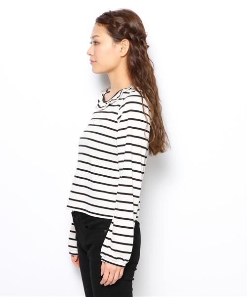 Chico(チコ)の「ボーダーフリルインナーT(Tシャツ/カットソー・レディース・ダークグリーン/オフホワイト・FREE)」の7枚目の写真