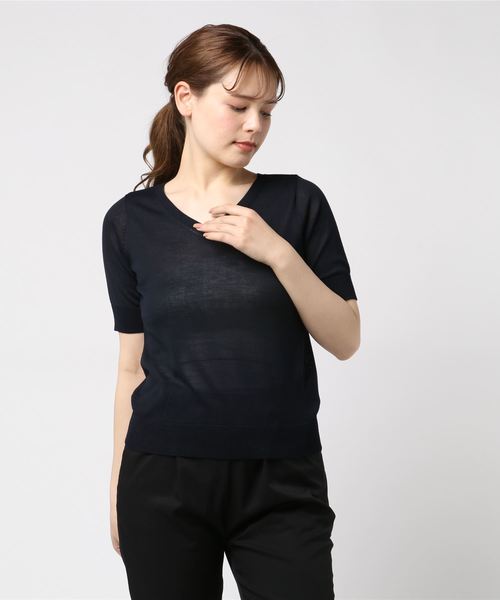 Te chichi（テチチ）の「天竺Ｖネックプルオーバー（ニット/セーター・レディース・ネイビー/グレー/ピンク/グリーン・ﾌﾘ-）」の3枚目の写真