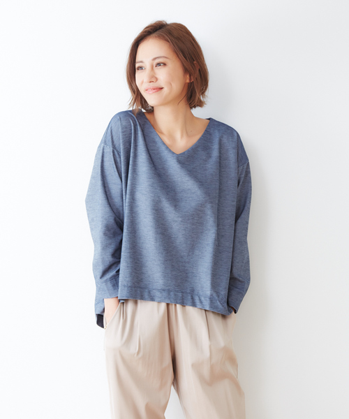 collex(コレックス)の「デニム風Vネックプルオーバー(Tシャツ/カットソー)」|ダークネイビー