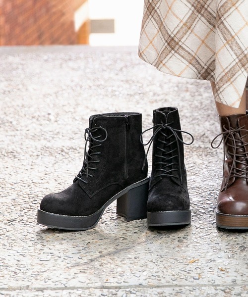 KOBE LETTUCE（コウベレタス）の「厚底ボリュームソールレースアップブーツ（ブーツ・レディース・ブラック/ブラウン/ブラック系その他・LL/S/M/L）」の2枚目の写真