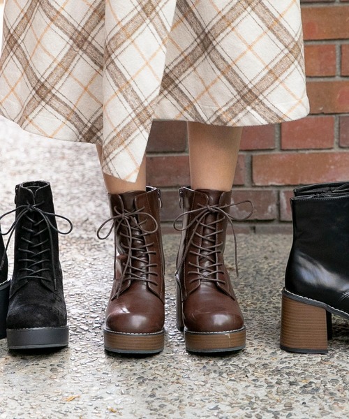 KOBE LETTUCE（コウベレタス）の「厚底ボリュームソールレースアップブーツ（ブーツ・レディース・ブラック/ブラウン/ブラック系その他・LL/S/M/L）」の3枚目の写真