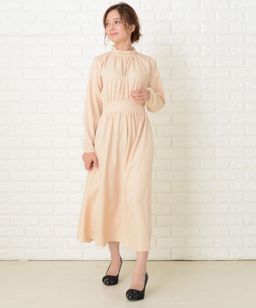 Lace Ladies（レースレディース）の「スタンドフリル襟 長袖 ワンピースドレス（ワンピース・レディース・ネイビー/グリーン/ベージュ/ブラック・FREE）」の6枚目の写真