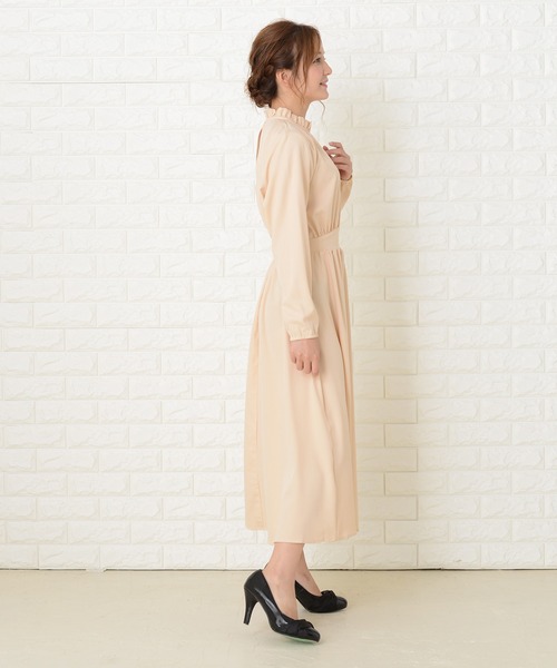 Lace Ladies（レースレディース）の「スタンドフリル襟 長袖 ワンピースドレス（ワンピース・レディース・ネイビー/グリーン/ベージュ/ブラック・FREE）」の7枚目の写真
