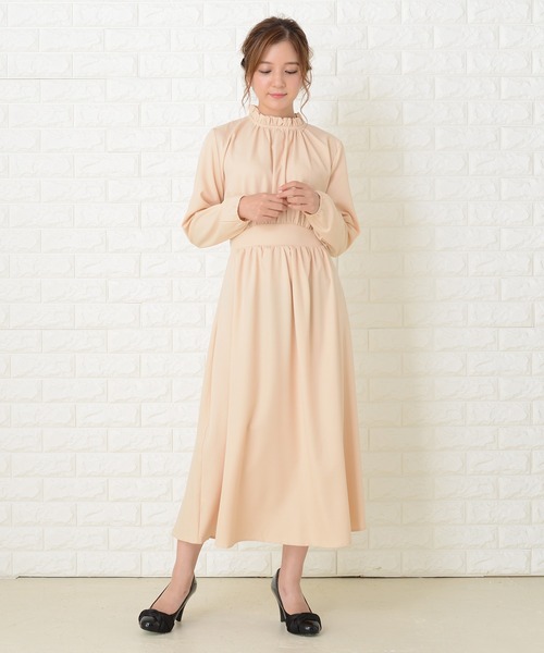 Lace Ladies（レースレディース）の「スタンドフリル襟 長袖 ワンピースドレス（ワンピース・レディース・ネイビー/グリーン/ベージュ/ブラック・FREE）」の12枚目の写真