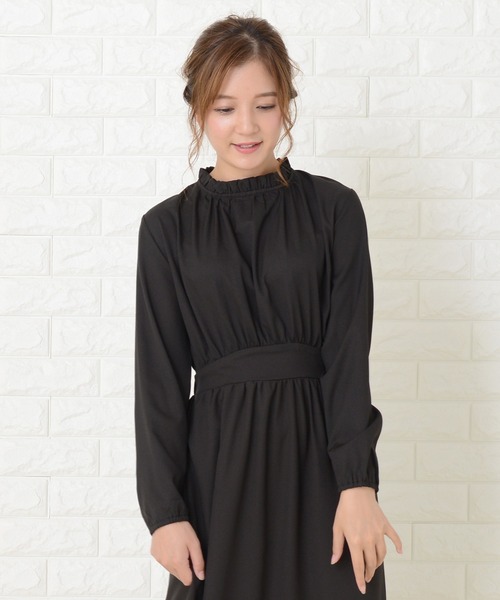 セール】スタンドフリル襟 長袖 ワンピースドレス（ワンピース