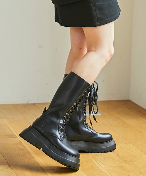 WEGO（ウィゴー）の「WEGO/レースアップミドルブーツ（ブーツ・レディース・ブラック・MEDIUM/LARGE）」の3枚目の写真