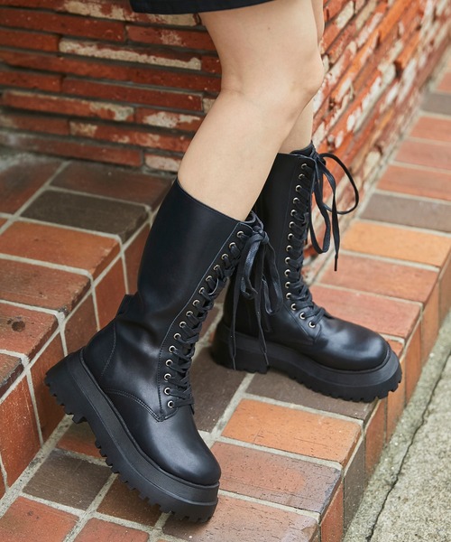 WEGO（ウィゴー）の「WEGO/レースアップミドルブーツ（ブーツ・レディース・ブラック・MEDIUM/LARGE）」の2枚目の写真