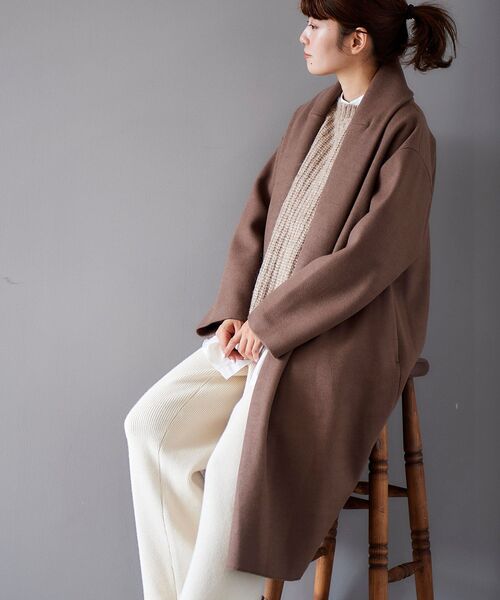 ルクールブラン ジャージーメルトン ショールカラー コート　ベージュ ジャージーメルトンショールカラーコート/le.coeur blanc