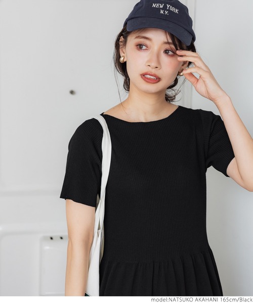 \\新色登場//ショートスリーブボートネックサマーニットワンピース