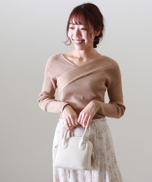 Cheek（チーク）の「カシュクールリブニット（ニット/セーター・レディース・キャメル/アイボリー/グレー・MEDIUM）」の3枚目の写真