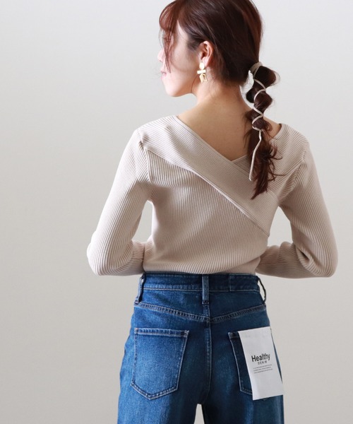 Cheek（チーク）の「カシュクールリブニット（ニット/セーター・レディース・キャメル/アイボリー/グレー・MEDIUM）」の14枚目の写真