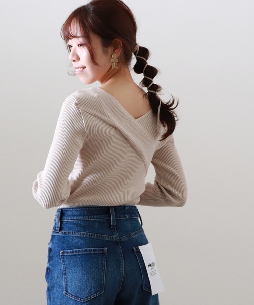 Cheek（チーク）の「カシュクールリブニット（ニット/セーター・レディース・キャメル/アイボリー/グレー・MEDIUM）」の15枚目の写真