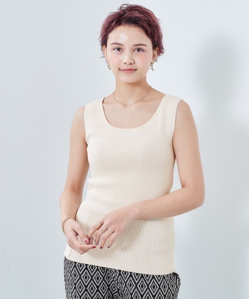 cepo(セポ)の「スクエアネック ニットタンク(タンクトップ・レディース・ライム/オフホワイト/ブラック/ミント/ベージュ・M)」の2枚目の写真