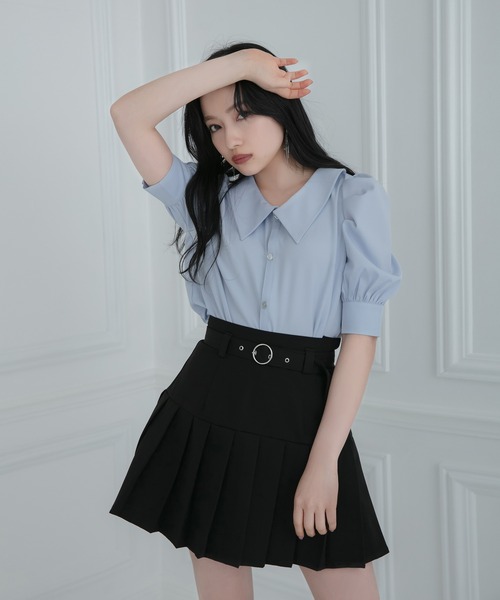 ANDGEEBEE（アンジービー）の「フロントボタンパワショルシャツ（シャツ/ブラウス・レディース・ホワイト/ライトブルー・MEDIUM）」の9枚目の写真