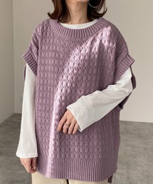 サイドスリットフレンチスリーブニットベスト