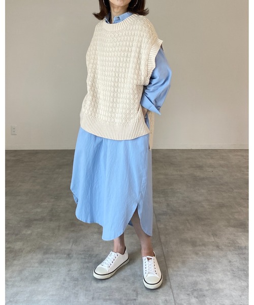 She's Closet(シーズクローゼット)の「サイドスリットフレンチスリーブニットベスト(ベスト・レディース・ブラック/ベージュ/パープル/グリーン/アイボリー・FREE)」の19枚目の写真