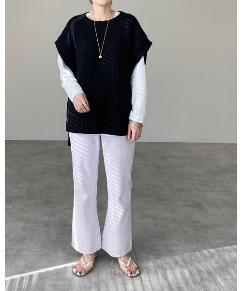 She's Closet(シーズクローゼット)の「サイドスリットフレンチスリーブニットベスト(ベスト・レディース・ブラック/ベージュ/パープル/グリーン/アイボリー・FREE)」の12枚目の写真