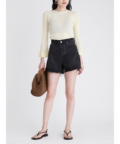 Mila Owen（ミラオーウェン）の「カットオフデニムショートパンツ（デニムパンツ・レディース・ライトグレー/ブラック/ブルー・1/0）」の4枚目の写真