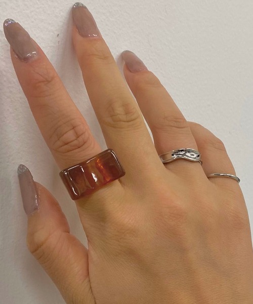 WEGO(ウィゴー)の「WEGO/【3点セット】スクエアアクリルリング(リング・レディース・ベージュ/ブラウン/その他1・FREE)」の2枚目の写真