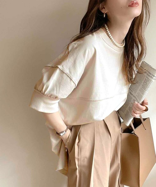 Java（ジャバ）の「《JaVaジャバ コラボ》ゆるっとカジュアル。綿100％切替えビッグシルエットTee（Tシャツ/カットソー・レディース・ホワイト/ライトグレー/ブラック/ライトカーキ・MEDIUM/LARGE/X-LARGE/SMALL）」の3枚目の写真