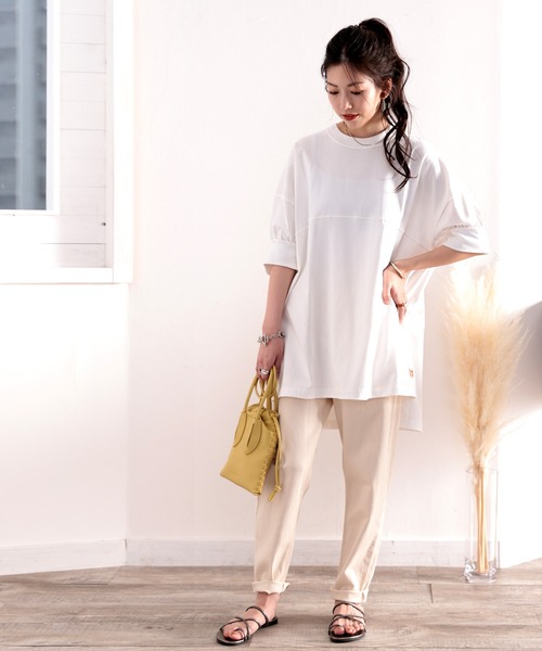 Java（ジャバ）の「《JaVaジャバ コラボ》ゆるっとカジュアル。綿100％切替えビッグシルエットTee（Tシャツ/カットソー・レディース・ホワイト/ライトグレー/ブラック/ライトカーキ・MEDIUM/LARGE/X-LARGE/SMALL）」の21枚目の写真