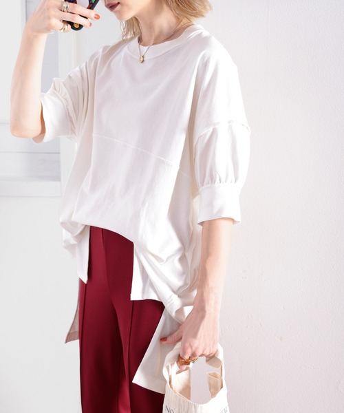 Java（ジャバ）の「《JaVaジャバ コラボ》ゆるっとカジュアル。綿100％切替えビッグシルエットTee（Tシャツ/カットソー・レディース・ホワイト/ライトグレー/ブラック/ライトカーキ・MEDIUM/LARGE/X-LARGE/SMALL）」の10枚目の写真