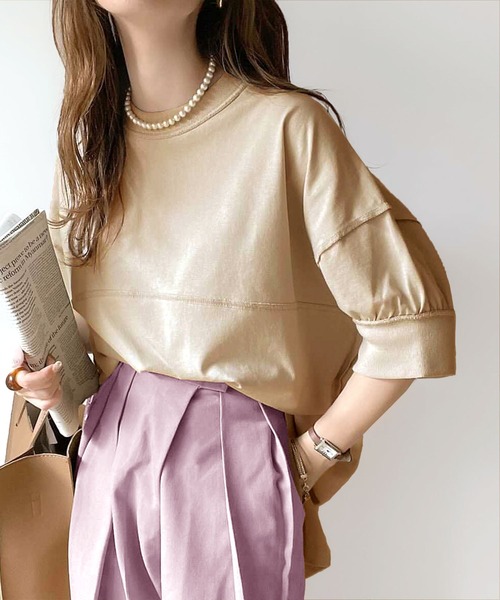 Java（ジャバ）の「《JaVaジャバ コラボ》ゆるっとカジュアル。綿100％切替えビッグシルエットTee（Tシャツ/カットソー・レディース・ホワイト/ライトグレー/ブラック/ライトカーキ・MEDIUM/LARGE/X-LARGE/SMALL）」の16枚目の写真