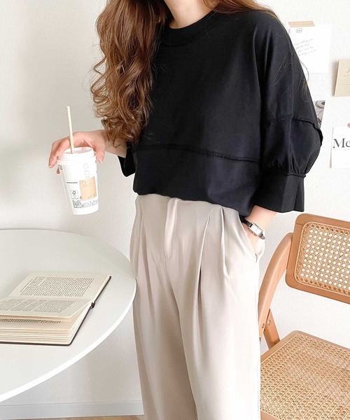 Java（ジャバ）の「《JaVaジャバ コラボ》ゆるっとカジュアル。綿100％切替えビッグシルエットTee（Tシャツ/カットソー・レディース・ホワイト/ライトグレー/ブラック/ライトカーキ・MEDIUM/LARGE/X-LARGE/SMALL）」の18枚目の写真