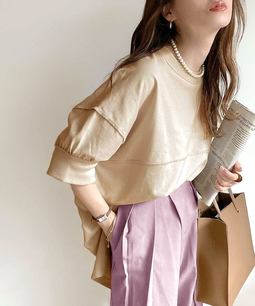 Java（ジャバ）の「《JaVaジャバ コラボ》ゆるっとカジュアル。綿100％切替えビッグシルエットTee（Tシャツ/カットソー・レディース・ホワイト/ライトグレー/ブラック/ライトカーキ・MEDIUM/LARGE/X-LARGE/SMALL）」の7枚目の写真