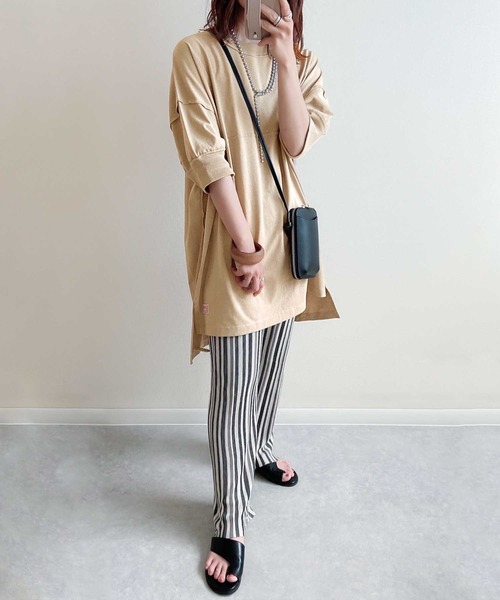 Java（ジャバ）の「《JaVaジャバ コラボ》ゆるっとカジュアル。綿100％切替えビッグシルエットTee（Tシャツ/カットソー・レディース・ホワイト/ライトグレー/ブラック/ライトカーキ・MEDIUM/LARGE/X-LARGE/SMALL）」の5枚目の写真