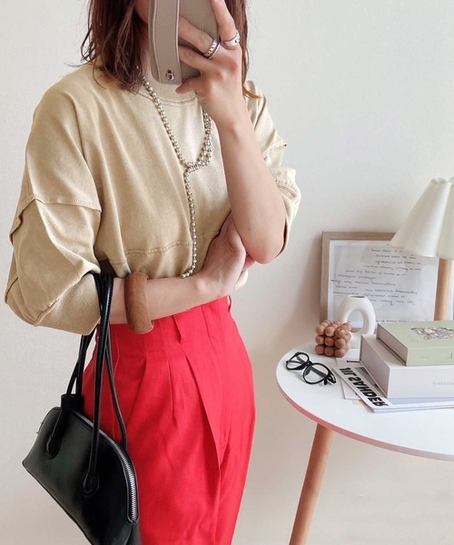 Java（ジャバ）の「《JaVaジャバ コラボ》ゆるっとカジュアル。綿100％切替えビッグシルエットTee（Tシャツ/カットソー・レディース・ホワイト/ライトグレー/ブラック/ライトカーキ・MEDIUM/LARGE/X-LARGE/SMALL）」の6枚目の写真