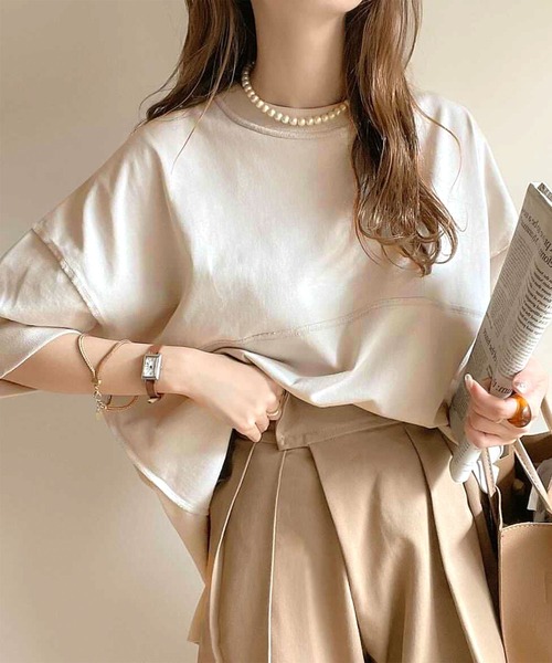 Java（ジャバ）の「《JaVaジャバ コラボ》ゆるっとカジュアル。綿100％切替えビッグシルエットTee（Tシャツ/カットソー・レディース・ホワイト/ライトグレー/ブラック/ライトカーキ・MEDIUM/LARGE/X-LARGE/SMALL）」の14枚目の写真