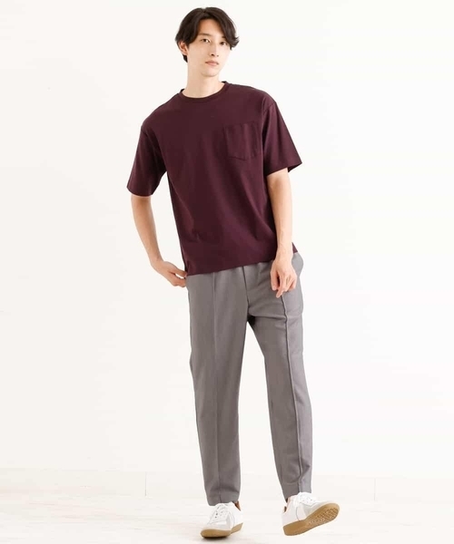 a.v.v（アーヴェヴェ）の「【接触冷感/UVカット/抗菌防臭】シルケットスムースワイドシルエットカットソー（Tシャツ/カットソー・メンズ・ホワイト/ボルドー/カーキ/グリーン/チャコールグレー・44/46/50/48）」の19枚目の写真