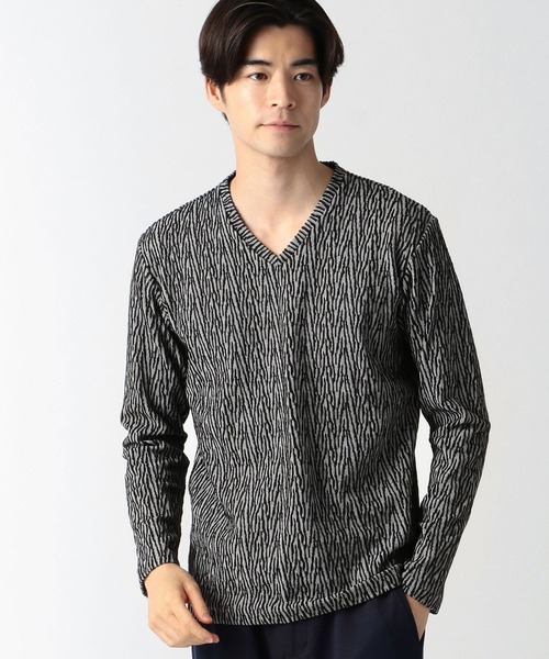 HIDEAWAYS NICOLE（ハイダウェイニコル）の「ブリスタージャカードウェイビーストライプ（Tシャツ/カットソー・メンズ・ホワイト×ブラック/ブラック×ホワイト/ボルドー・MEDIUM/X-LARGE/LARGE）」の2枚目の写真