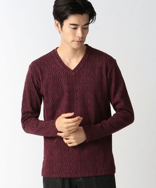 HIDEAWAYS NICOLE（ハイダウェイニコル）の「ブリスタージャカードウェイビーストライプ（Tシャツ/カットソー・メンズ・ホワイト×ブラック/ブラック×ホワイト/ボルドー・MEDIUM/X-LARGE/LARGE）」の3枚目の写真