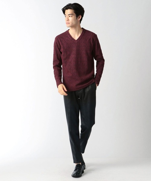 HIDEAWAYS NICOLE（ハイダウェイニコル）の「ブリスタージャカードウェイビーストライプ（Tシャツ/カットソー・メンズ・ホワイト×ブラック/ブラック×ホワイト/ボルドー・MEDIUM/X-LARGE/LARGE）」の6枚目の写真