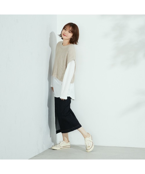 Purple&Yellow（パープルアンドイエロー）の「ニットベスト＆Tシャツセット（ニット/セーター・レディース・グレイッシュベージュ/キナリ・FREE）」の10枚目の写真