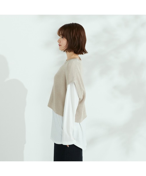 Purple&Yellow（パープルアンドイエロー）の「ニットベスト＆Tシャツセット（ニット/セーター・レディース・グレイッシュベージュ/キナリ・FREE）」の5枚目の写真
