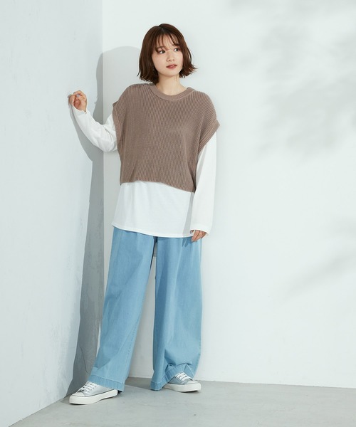 Purple&Yellow（パープルアンドイエロー）の「ニットベスト＆Tシャツセット（ニット/セーター・レディース・グレイッシュベージュ/キナリ・FREE）」の18枚目の写真