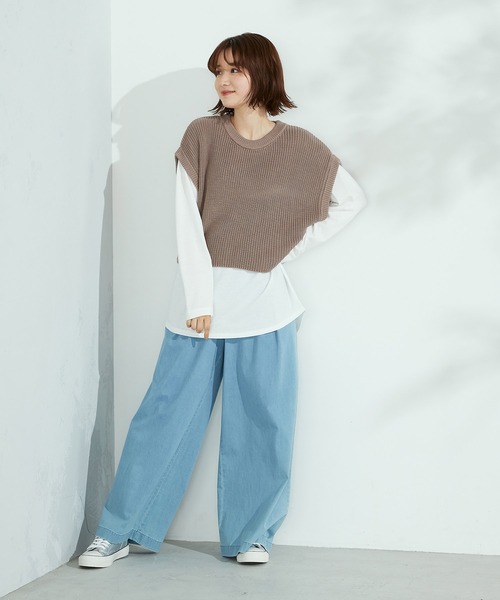 Purple&Yellow（パープルアンドイエロー）の「ニットベスト＆Tシャツセット（ニット/セーター・レディース・グレイッシュベージュ/キナリ・FREE）」の19枚目の写真